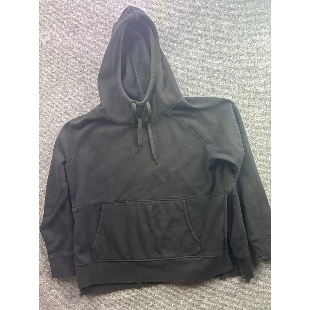 Athleta Pullover Hoodie Women XL Black Fleece Lined Kangaroo Pocket Sweatshirt